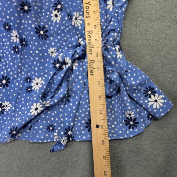 Talbots Shirt Womens Large Blue Daisy Floral Wrap Blouse Top Boho Preppy Casual - Picture 10 of 13